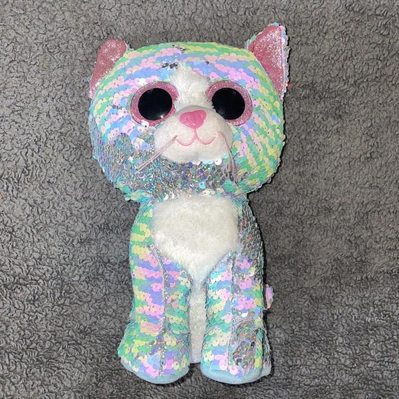 TY WHIMSY limited collection flippables sequin cat 2019 9” plush squish furry - Picture 3 of 13
